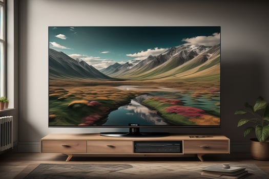 TV on the wooden cabinet in modern living room. ai generative photo