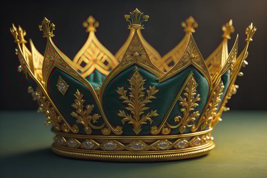 low key image of beautiful golden queen, king crown. ai generative photo