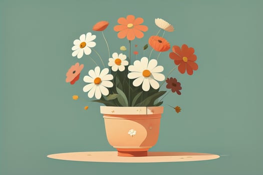 Flowerpot with daisies. Vector illustration in retro style. ai generative photo