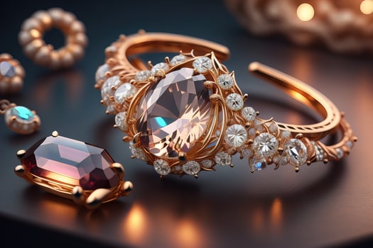 Jewelry ring with precious stones. Jewelry background. ai generative photo