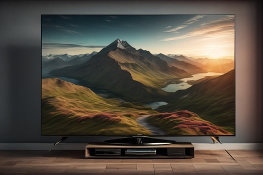 TV on the wooden cabinet in modern living room. ai generative photo