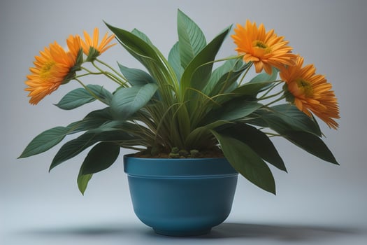 Flowers in a pot on a solid color background. ai generative photo