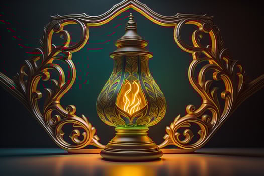 Lantern on a wooden table and a dark background. ai generative photo