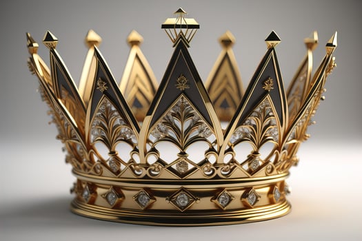 low key image of beautiful golden queen, king crown. ai generative photo