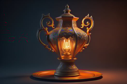 Lantern on a wooden table and a dark background. ai generative photo