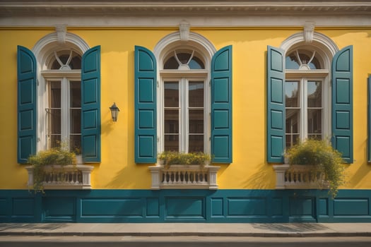 Colorful windows of a typical house in the city, ai generative photo