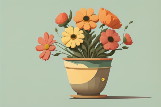 Flowerpot with daisies. Vector illustration in retro style. ai generative photo