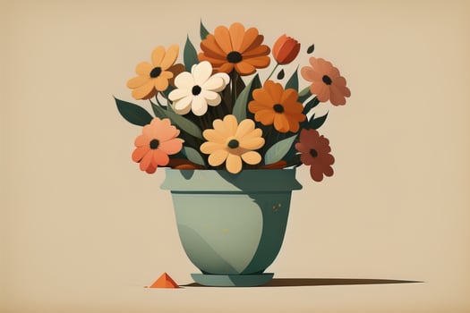 Flowerpot with daisies. Vector illustration in retro style. ai generative photo