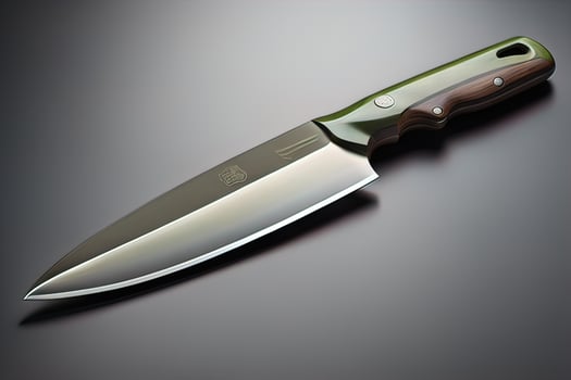 Knife with wooden handle on a solid color background. ai generative photo