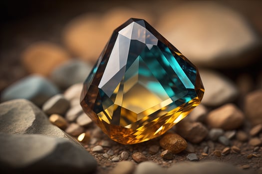 Brilliant multicolored sapphire on a surface. ai generative photo
