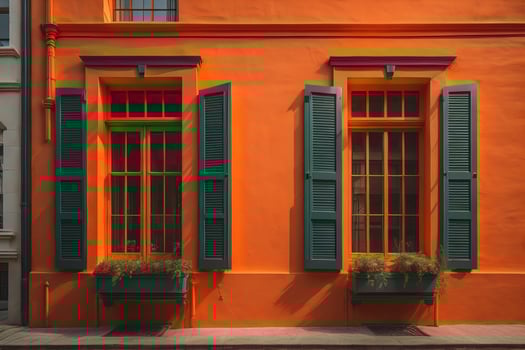Colorful windows of a typical house in the city, ai generative photo