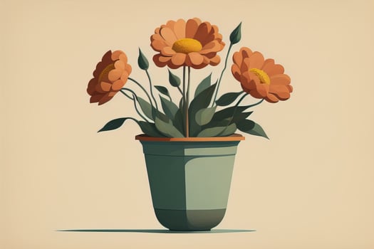 Flowerpot with daisies. Vector illustration in retro style. ai generative photo