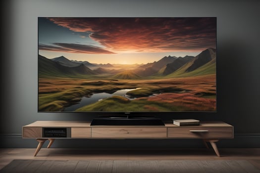 TV on the wooden cabinet in modern living room. ai generative photo