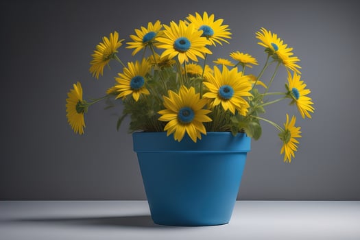 Flowers in a pot on a solid color background. ai generative photo