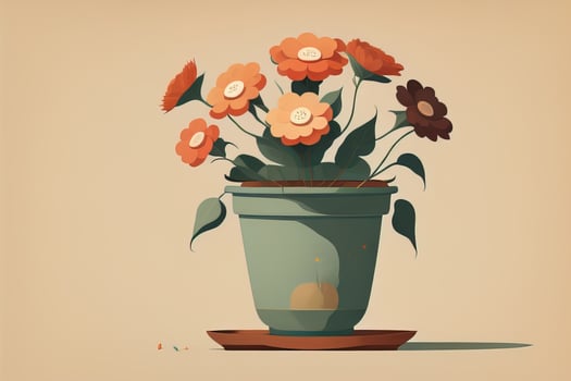 Flowerpot with daisies. Vector illustration in retro style. ai generative photo