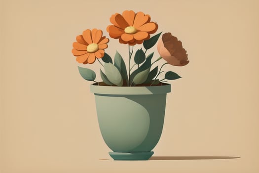 Flowerpot with daisies. Vector illustration in retro style. ai generative photo