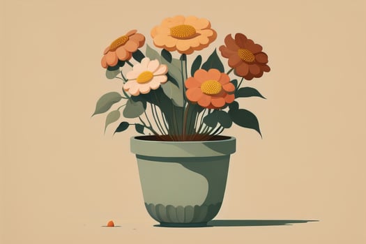 Flowerpot with daisies. Vector illustration in retro style. ai generative photo