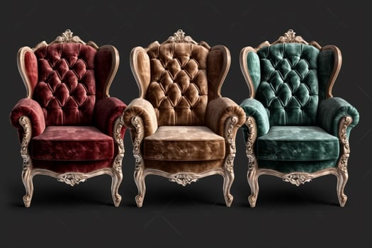 Vintage German color armchairs on black background Generative AI photo