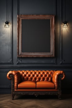 Modern living room with empty frame mockup photo