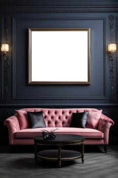 Modern living room with empty frame mockup photo