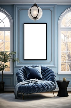 Modern living room with empty frame mockup photo