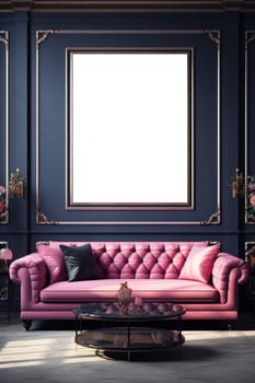Modern living room with empty frame mockup photo