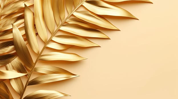 Gold colored tropical palm leaves on beige background AI Generated photo