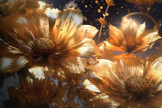 Golden flowers in full bloom with particlesai technology AI Generated photo