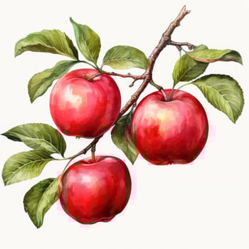 watercolor red apple set isolated on white, AI Generated photo