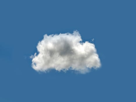 Single white cloud over blue sky background. Fluffy cumulus cloud shape photo