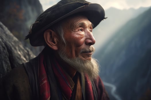 Chinese old man mountains. Generate Ai photo