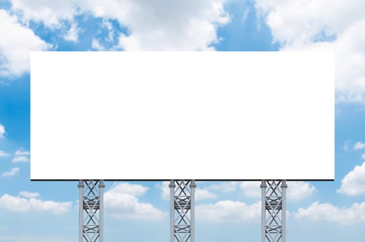 Pole outdoor billboard with blue sky background. clipping path for mockup white screen photo