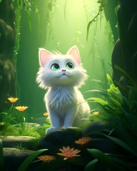 A beautiful white cat looking down with a worried expression, Generative Ai photo