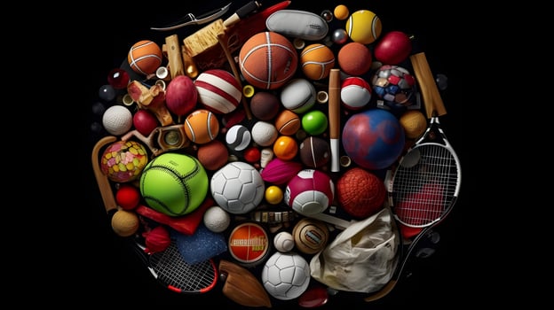 illustration background of collection of balls and sports equipment AI Generated photo