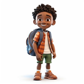 3d illustration of a smiling schoolboy with dark skin. theme back to school, multinationality. AI generated photo
