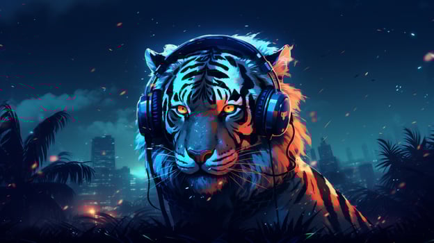 tiger with earphone illustration art background photo