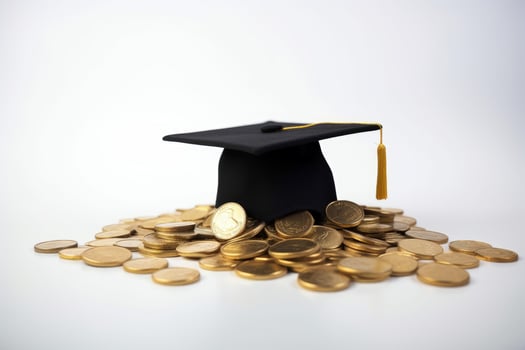 Graduation hat coins success. Generate Ai photo