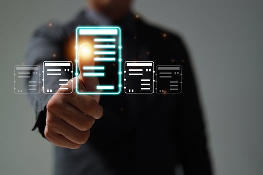 Online business digital document management, paperless office, signing business contract concept. photo