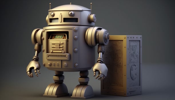 Bank and robot icons on graph chart background. Generative AI. photo