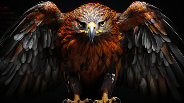 Intense Bird of Prey Gaze, Close-Up of Red-tailed Hawk's Eyes and Full Body on a Dramatic Black Background, Revealing Nature's Wonders, Ai generative photo