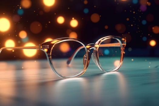 Eyeglasses with bokeh in the background. Selection of glasses for vision concept. Generative AI photo