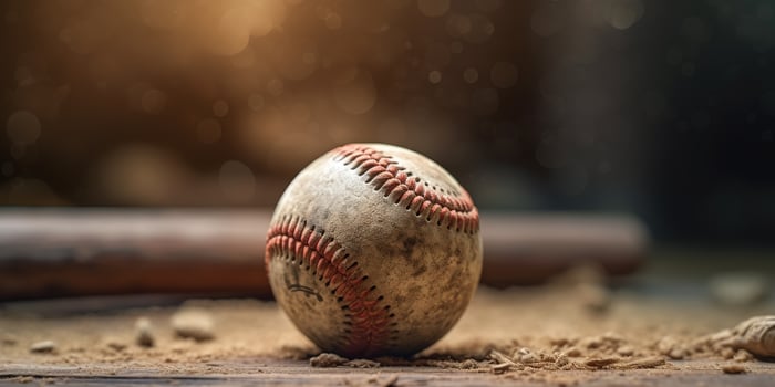 Generative AI, Rough and rugged texture of old baseball balls close up on vintage background photo