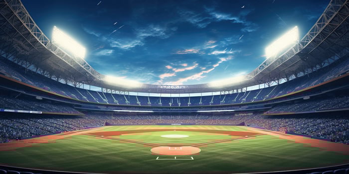 Generative AI, Professional baseball grand stadium, modern public sport building, arena in night photo