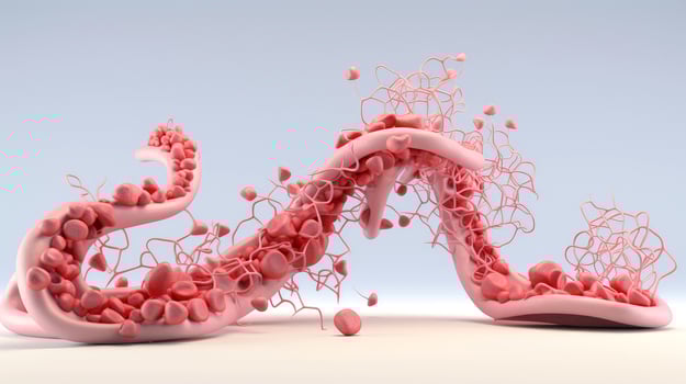 3D illustration mockup of the human organ systems, circulatory, digestive, red and white bloodcells wtih blurred backgroun. Medical education concept, Generative AI illustration photo
