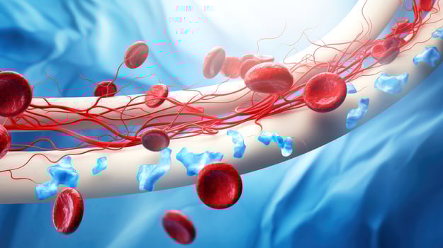 3D illustration mockup of the human organ systems, circulatory, digestive, red and white bloodcells wtih blurred backgroun. Medical education concept, Generative AI illustration photo