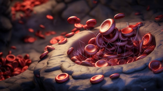3D illustration mockup of the human organ systems, circulatory, digestive, red and white bloodcells wtih blurred backgroun. Medical education concept, Generative AI illustration photo