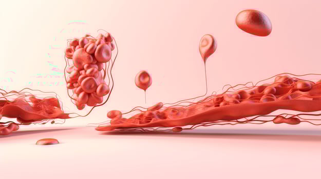 3D illustration mockup of the human organ systems, circulatory, digestive, red and white bloodcells wtih blurred backgroun. Medical education concept, Generative AI illustration photo