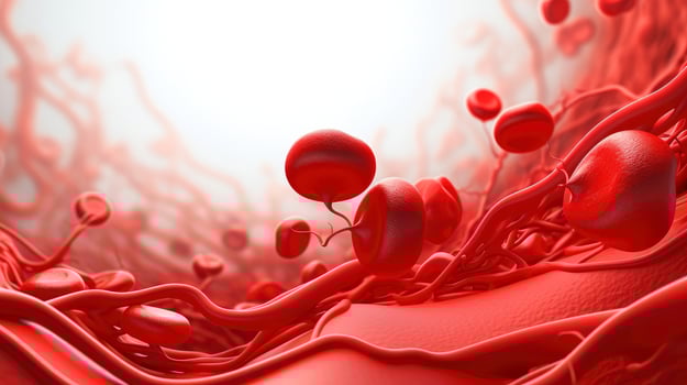 3D illustration mockup of the human organ systems, circulatory, digestive, red and white bloodcells wtih blurred backgroun. Medical education concept, Generative AI illustration photo