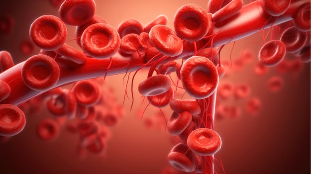 3D illustration mockup of the human organ systems, circulatory, digestive, red and white bloodcells wtih blurred backgroun. Medical education concept, Generative AI illustration photo
