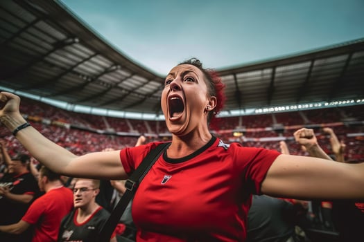 a football supporter woman cheering in stadium generative AI photo